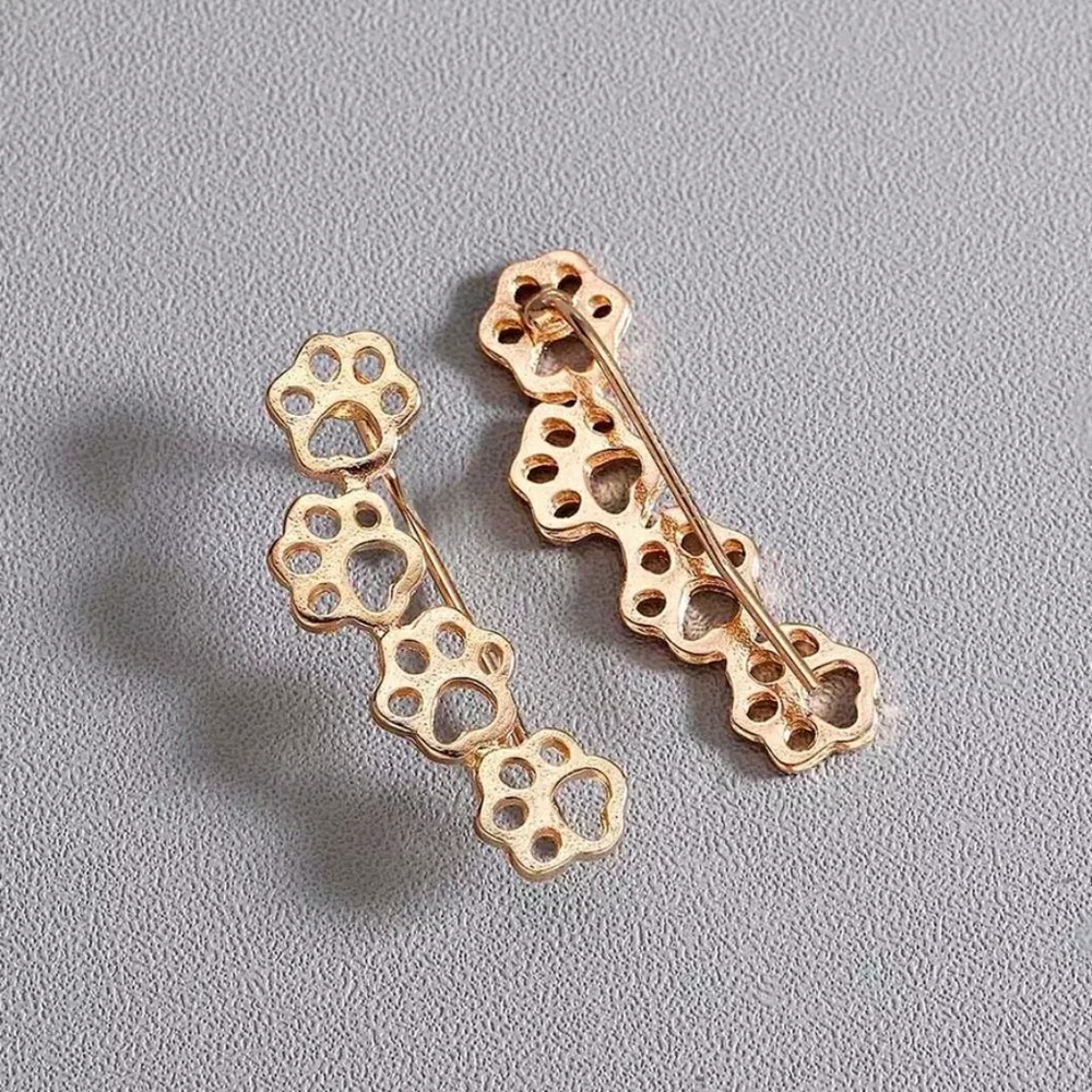 Gold Tone Paw Print Ear Climber Sweep Earrings - Picture 2 of 5